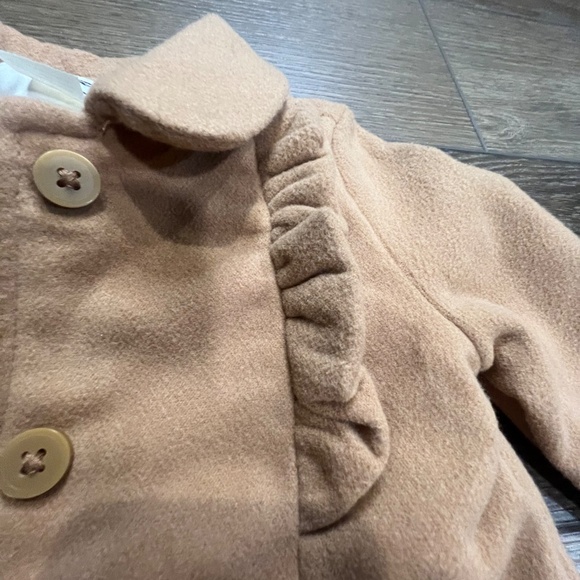 Baby B'Gosh Baby Girl's Camel Ruffle Dress Coat Fully Lined Holiday Coat Sz 12M - Picture 2 of 13